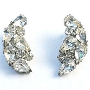 Vintage Signed Kramer Clear Rhinestone Clip Earrings